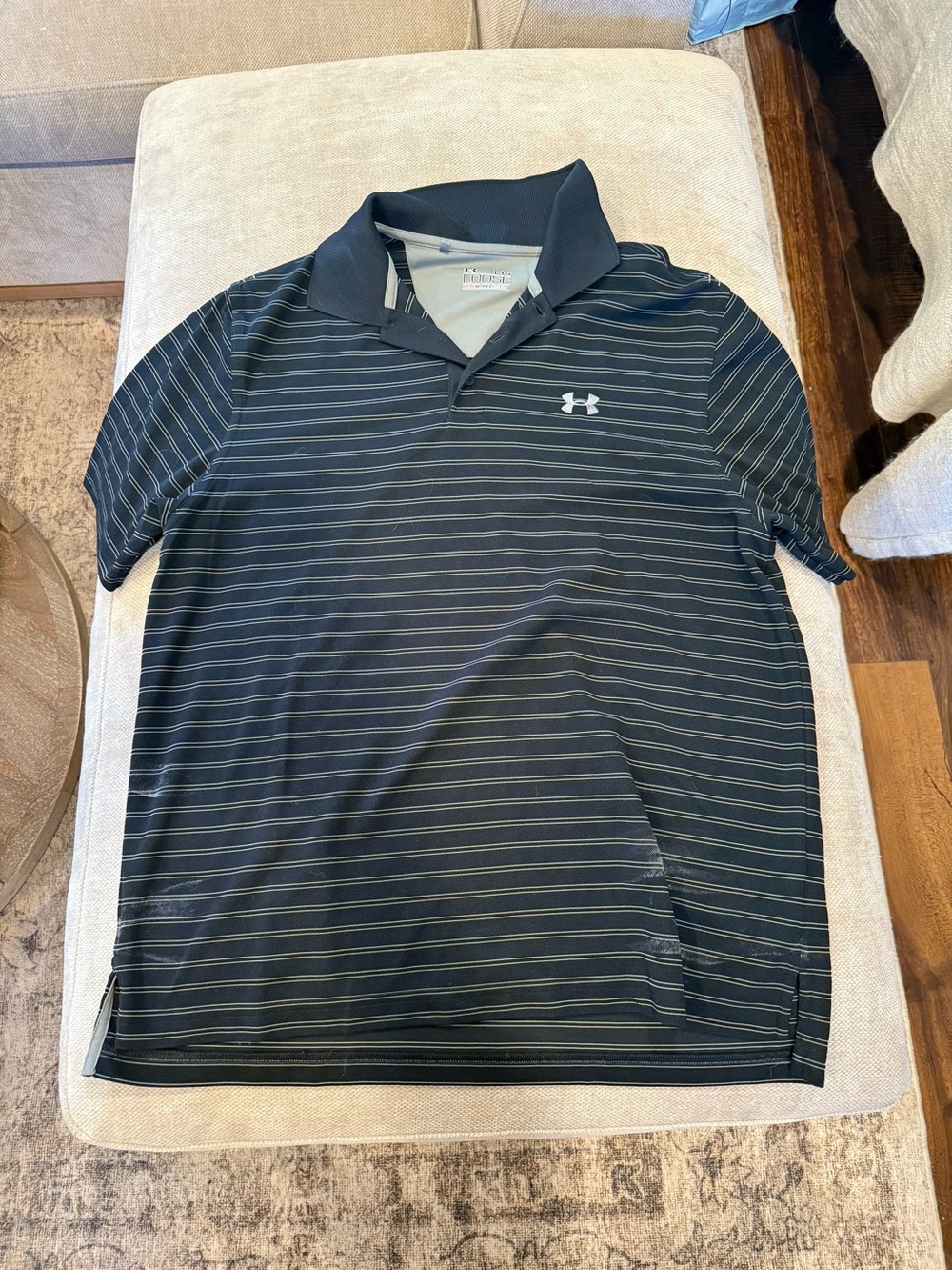 Under Armour Men’s Black Polo with Thin Gray Stripes
